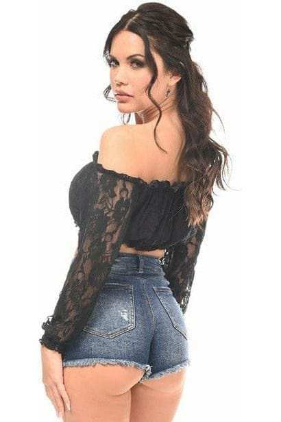 Daisy Corsets Black Lined Lace Long Sleeve Peasant Top - Daisy Corsets - Flyclothing LLC