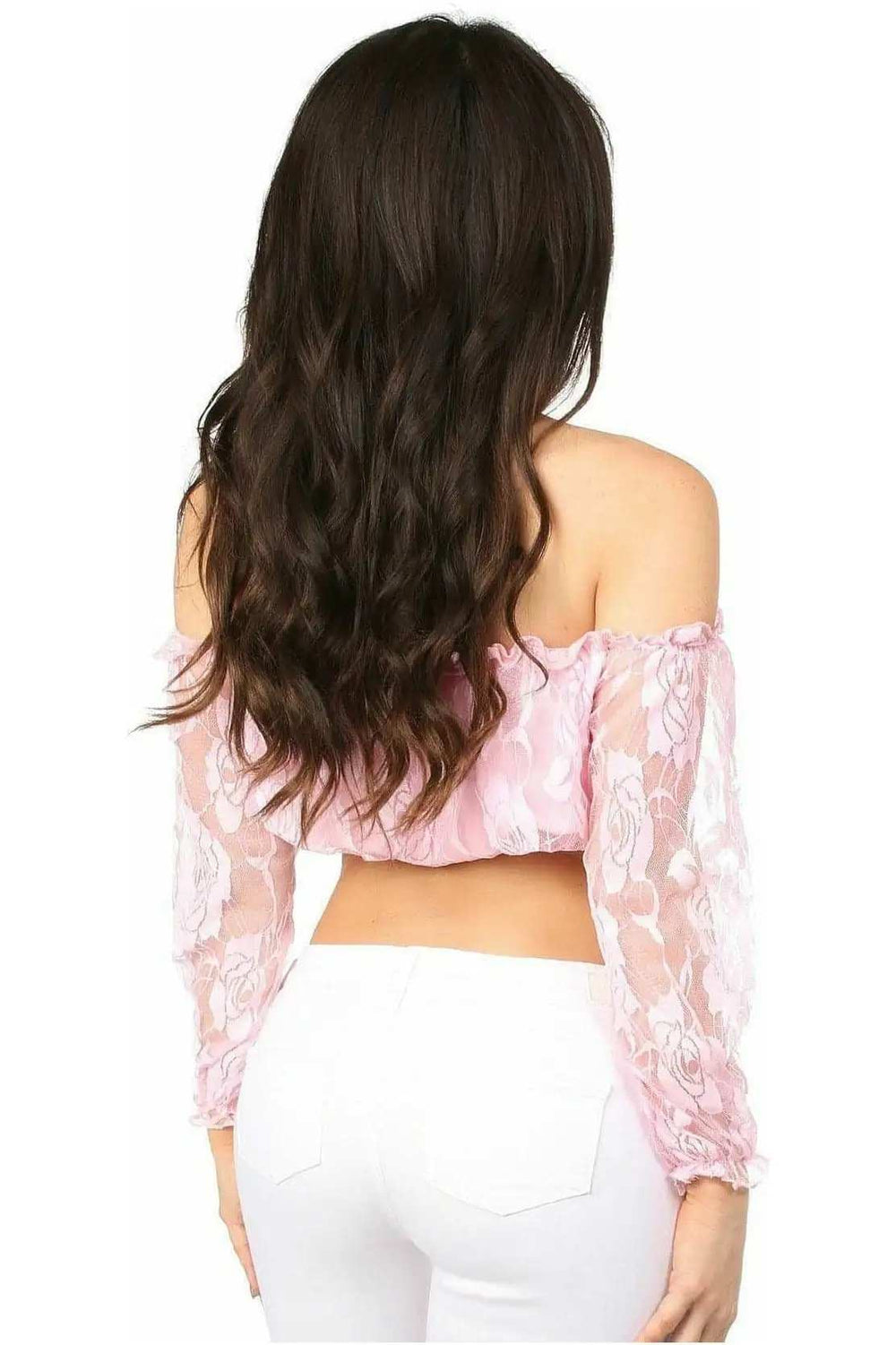 Daisy Corsets Baby Pink Lined Lace Long Sleeve Peasant Top - Daisy Corsets - Flyclothing LLC