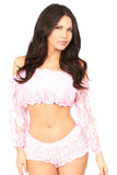 Daisy Corsets Baby Pink Lined Lace Long Sleeve Peasant Top - Daisy Corsets - Flyclothing LLC