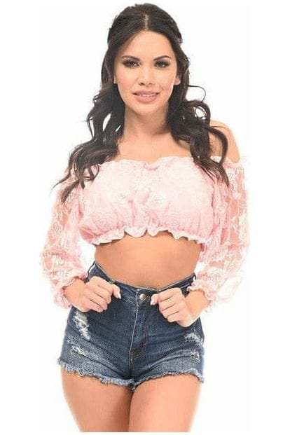 Daisy Corsets Baby Pink Lined Lace Long Sleeve Peasant Top - Daisy Corsets - Flyclothing LLC