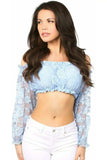 Daisy Corsets Lt Blue Lined Lace Long Sleeve Peasant Top - Daisy Corsets - Flyclothing LLC