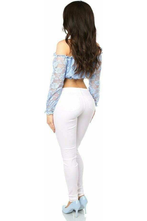 Daisy Corsets Lt Blue Lined Lace Long Sleeve Peasant Top - Daisy Corsets - Flyclothing LLC