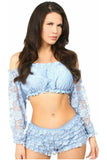 Daisy Corsets Lt Blue Lined Lace Long Sleeve Peasant Top - Daisy Corsets - Flyclothing LLC