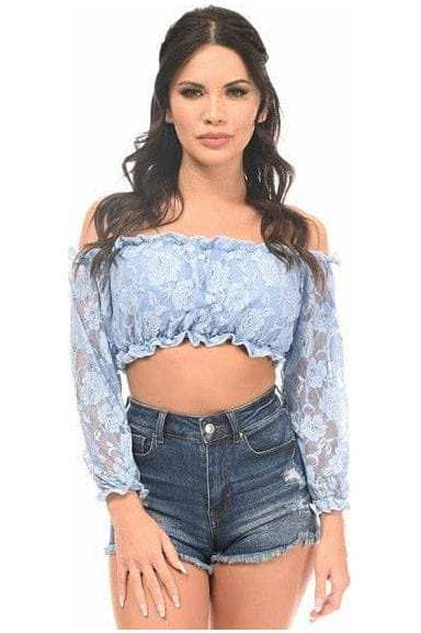 Daisy Corsets Lt Blue Lined Lace Long Sleeve Peasant Top - Daisy Corsets - Flyclothing LLC