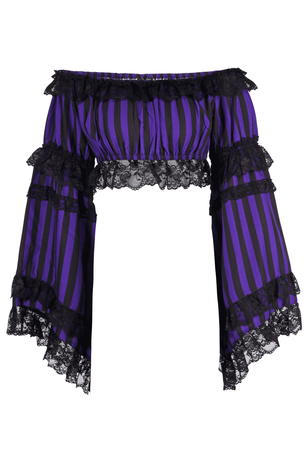 Daisy Corsets Black/Purple Striped Smocked Flare Sleeve Peasant Top - Daisy Corsets - Flyclothing LLC