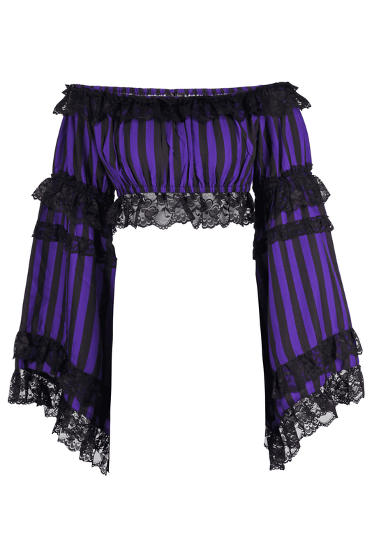 Daisy Corsets Black/Purple Striped Smocked Flare Sleeve Peasant Top - Daisy Corsets - Flyclothing LLC