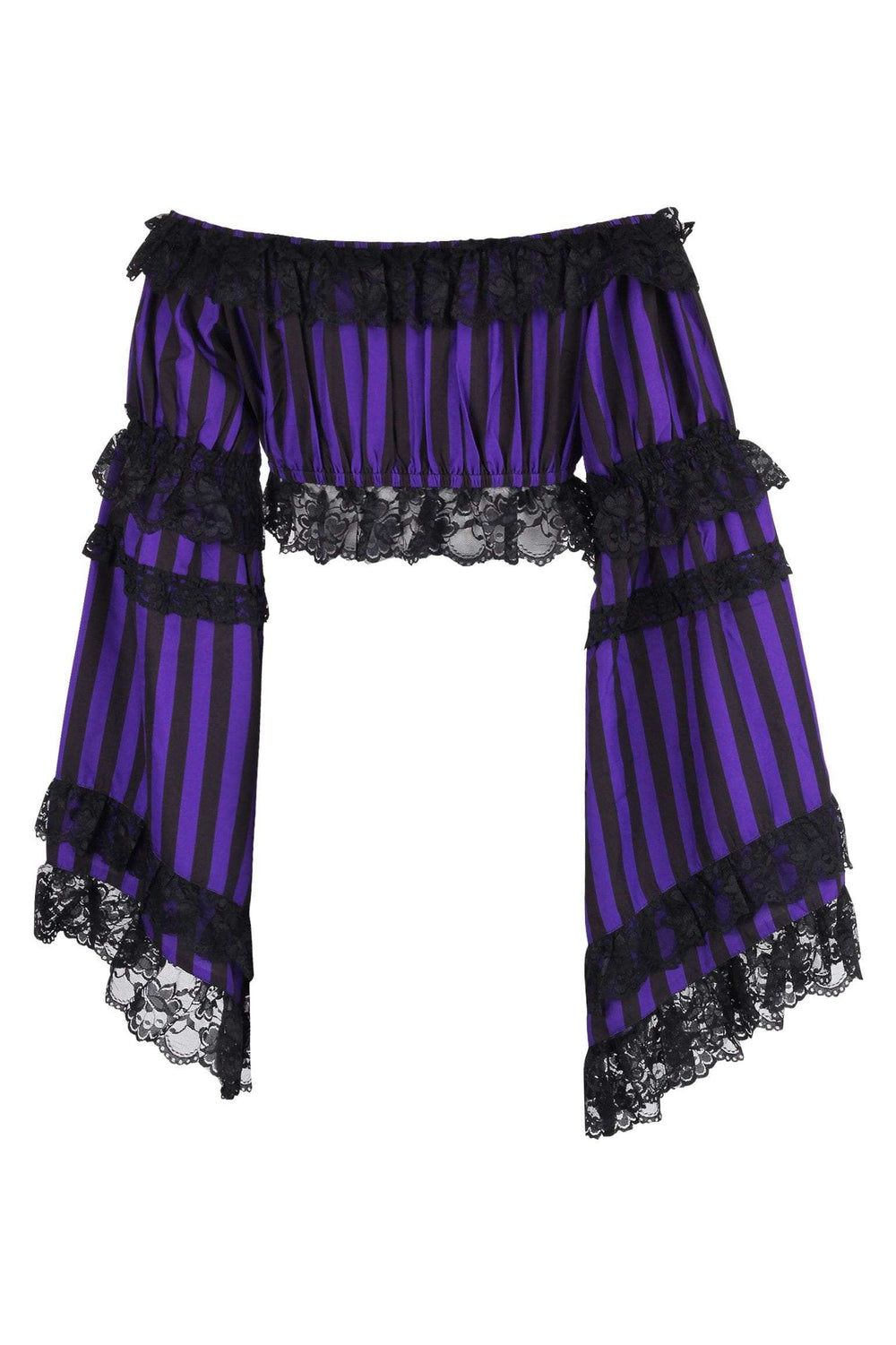 Daisy Corsets Black/Purple Striped Smocked Flare Sleeve Peasant Top - Daisy Corsets - Flyclothing LLC