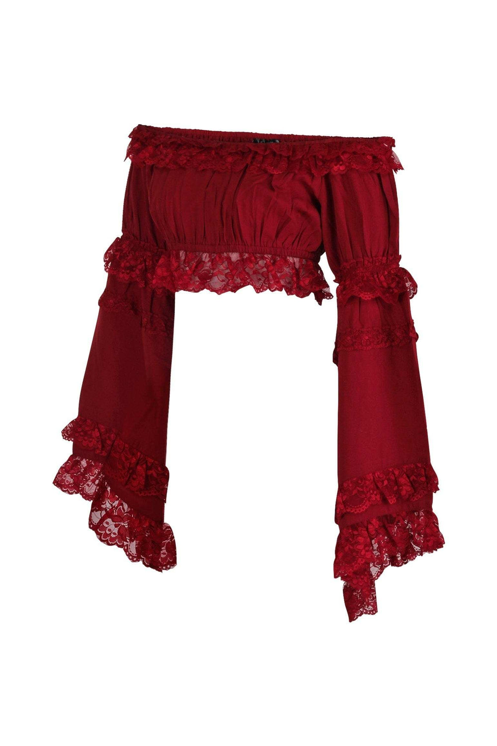 Daisy Corsets Dark Red Smocked Flare Sleeve Peasant Top - Daisy Corsets - Flyclothing LLC