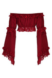 Daisy Corsets Dark Red Smocked Flare Sleeve Peasant Top - Daisy Corsets - Flyclothing LLC
