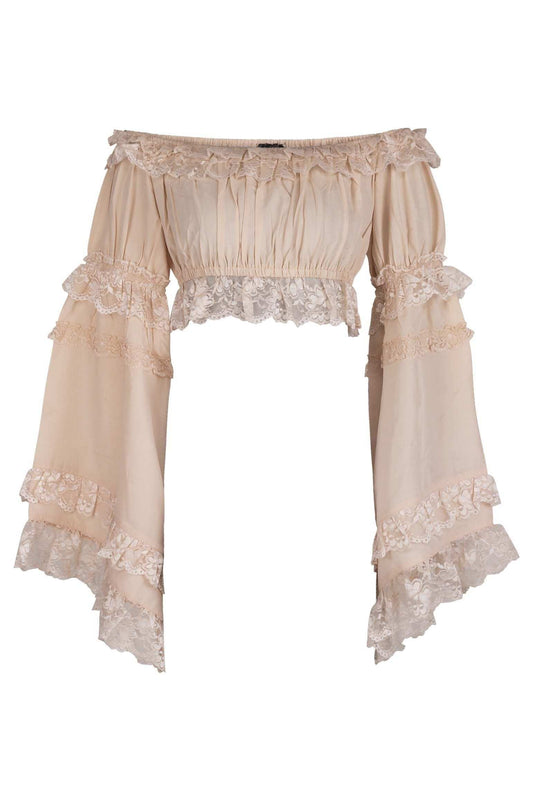 Daisy Corsets Beige Smocked Flare Sleeve Peasant Top - Daisy Corsets - Flyclothing LLC
