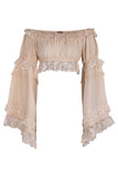 Daisy Corsets Beige Smocked Flare Sleeve Peasant Top - Daisy Corsets - Flyclothing LLC