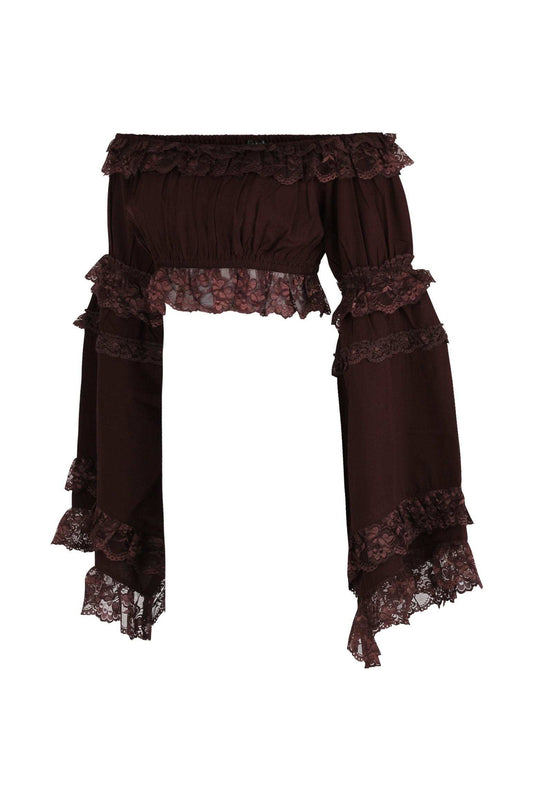 Daisy Corsets Brown Smocked Flare Sleeve Peasant Top - Daisy Corsets - Flyclothing LLC