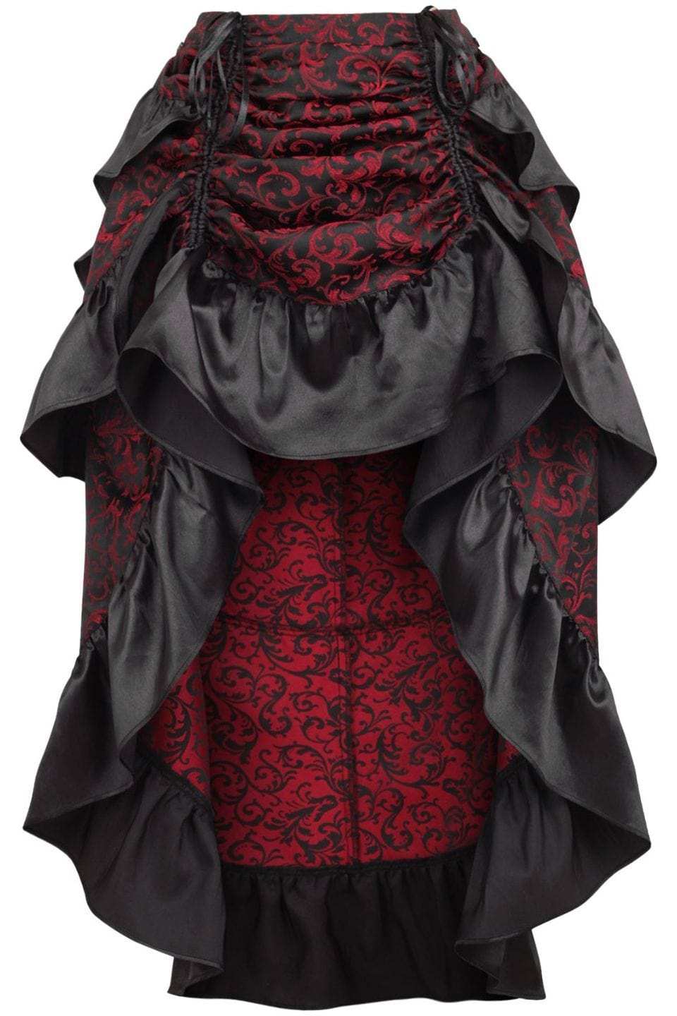 Daisy Corsets Red/Black Brocade Adjustable High Low Bustle Skirt - Daisy Corsets - Flyclothing LLC