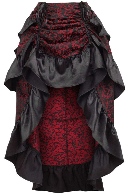 Daisy Corsets Red/Black Brocade Adjustable High Low Bustle Skirt - Daisy Corsets - Flyclothing LLC
