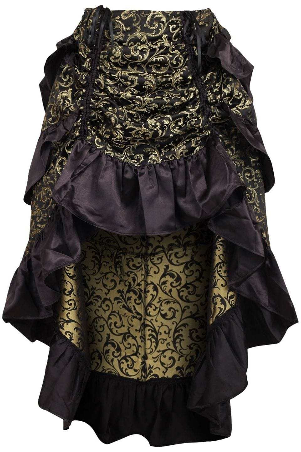 Daisy Corsets Gold/Black Brocade Adjustable High Low Bustle Skirt - Daisy Corsets - Flyclothing LLC
