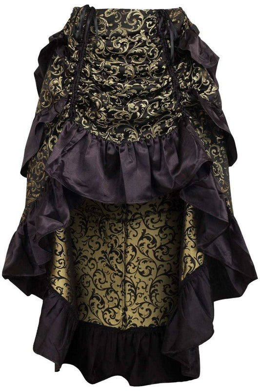 Daisy Corsets Gold/Black Brocade Adjustable High Low Bustle Skirt - Daisy Corsets - Flyclothing LLC
