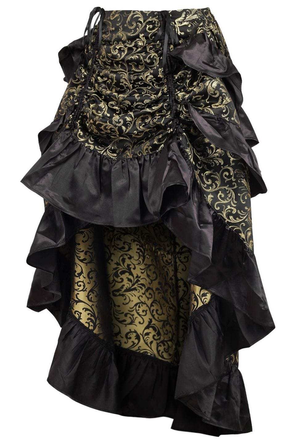 Daisy Corsets Gold/Black Brocade Adjustable High Low Bustle Skirt - Daisy Corsets - Flyclothing LLC