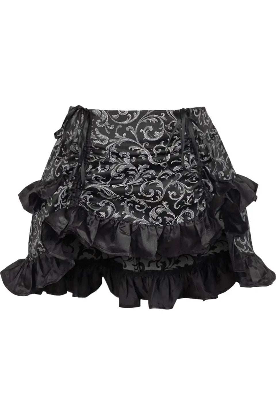 Daisy Corsets Silver/Black Brocade Ruched Bustle Skirt - Daisy Corsets - Flyclothing LLC