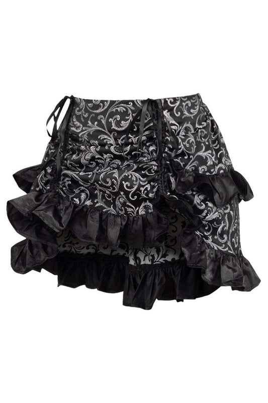 Daisy Corsets Silver/Black Brocade Ruched Bustle Skirt - Daisy Corsets - Flyclothing LLC