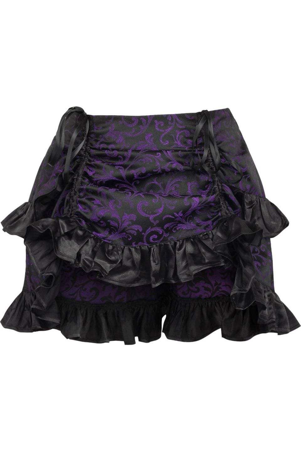 Daisy Corsets Purple/Black Brocade Ruched Bustle Skirt - Daisy Corsets - Flyclothing LLC