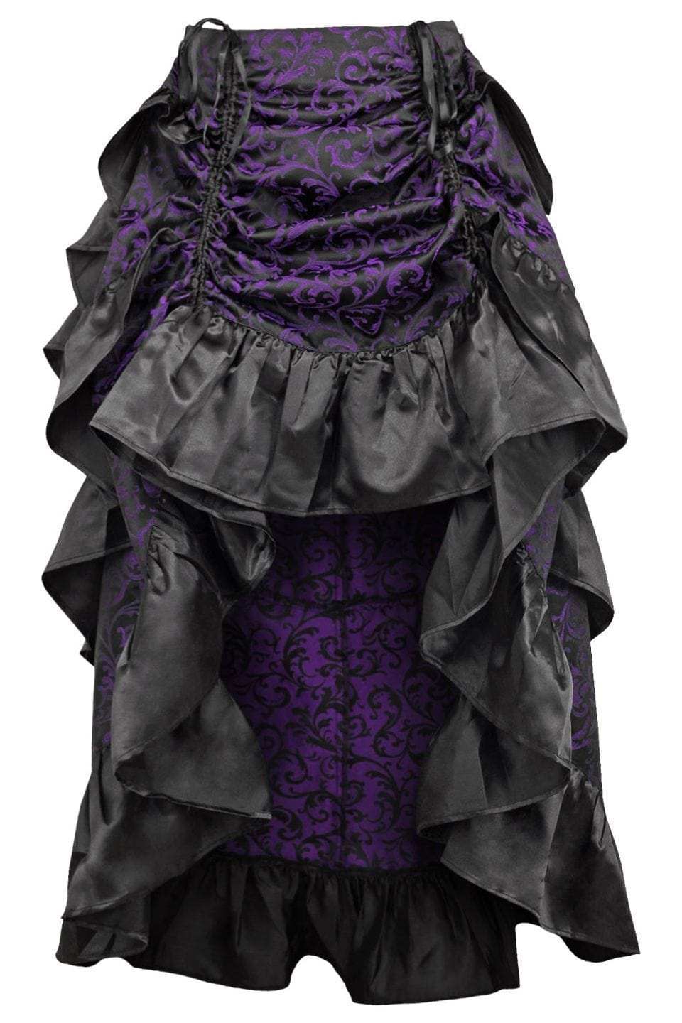 Daisy Corsets Purple/Black Brocade Adjustable High Low Bustle Skirt - Daisy Corsets - Flyclothing LLC