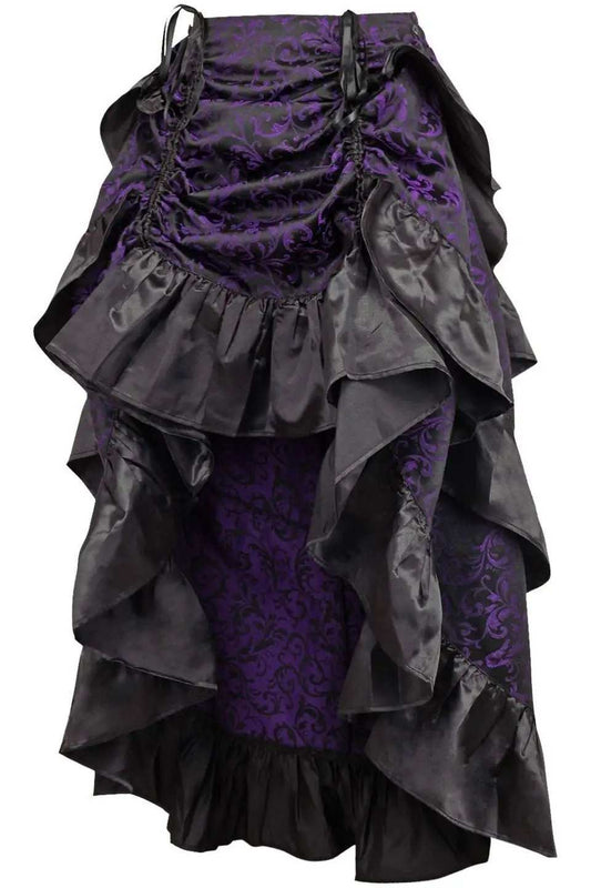 Daisy Corsets Purple/Black Brocade Adjustable High Low Bustle Skirt - Daisy Corsets - Flyclothing LLC