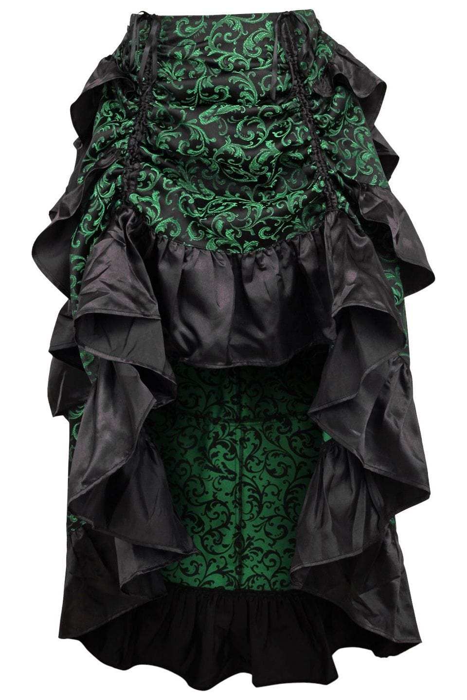 Daisy Corsets Green/Black Brocade Adjustable High Low Bustle Skirt - Daisy Corsets - Flyclothing LLC