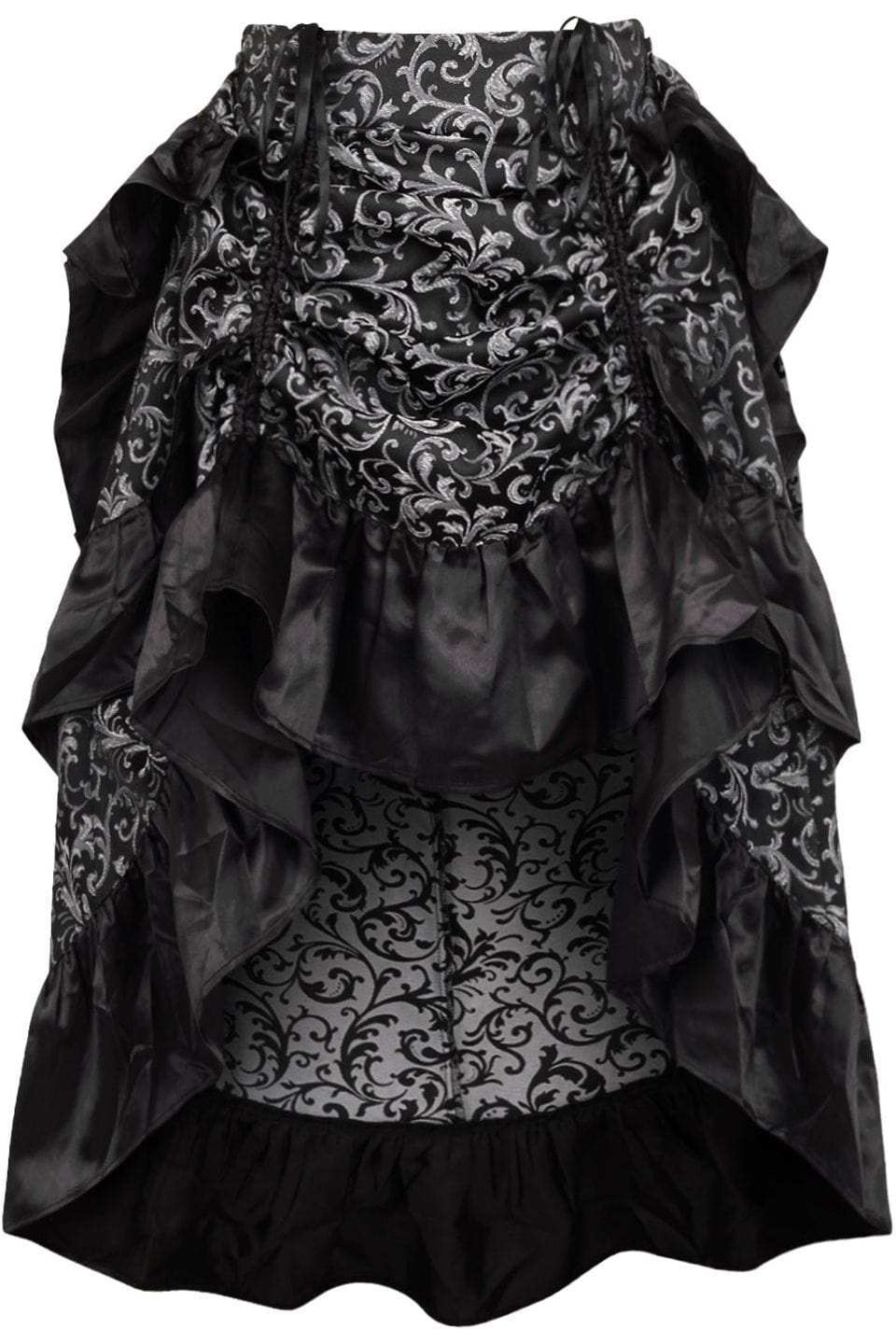 Daisy Corsets Silver/Black Brocade Adjustable High Low Bustle Skirt - Daisy Corsets - Flyclothing LLC