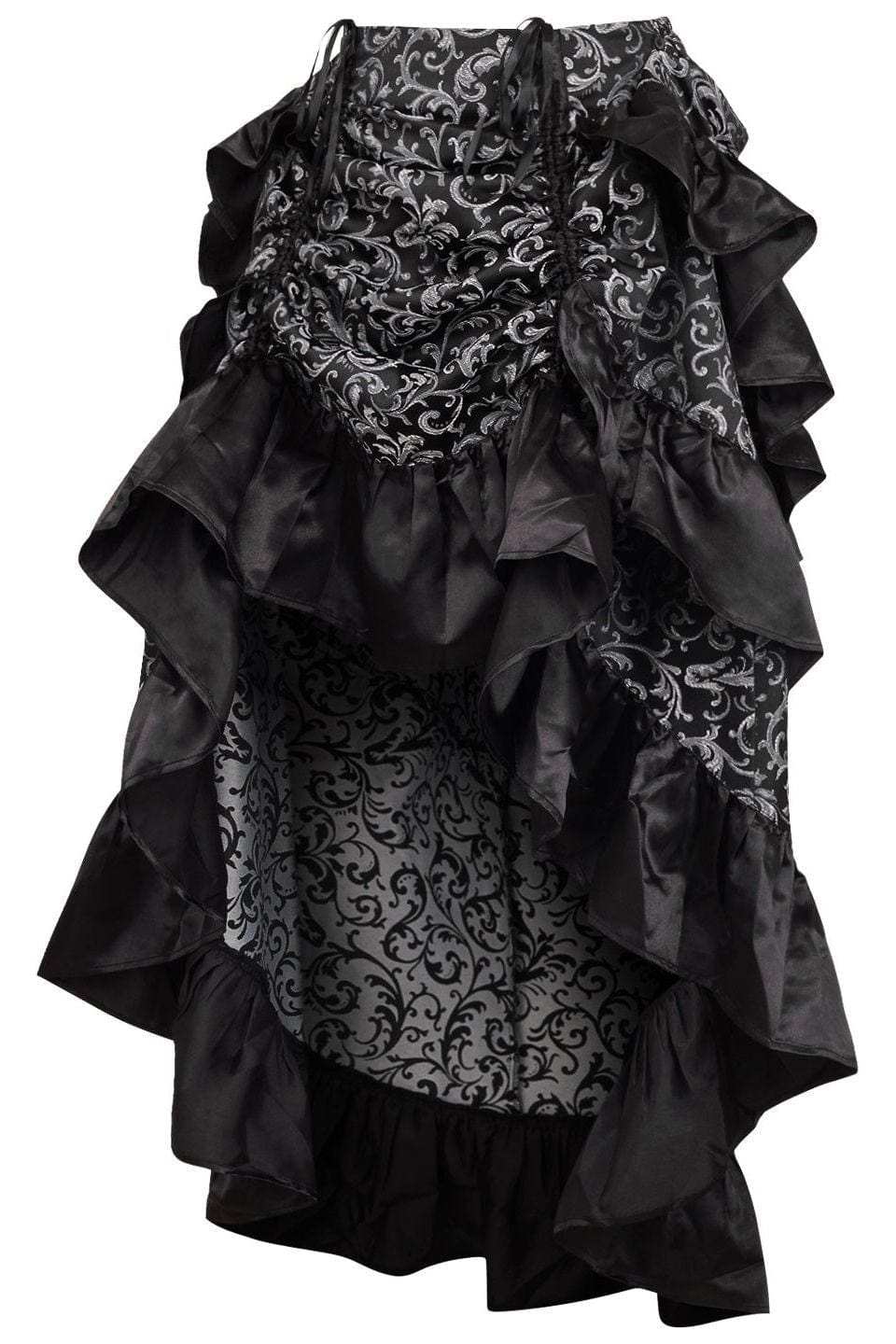 Daisy Corsets Silver/Black Brocade Adjustable High Low Bustle Skirt - Daisy Corsets - Flyclothing LLC