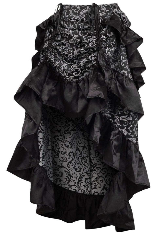 Daisy Corsets Silver/Black Brocade Adjustable High Low Bustle Skirt - Daisy Corsets - Flyclothing LLC