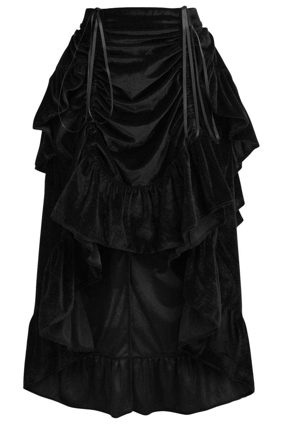Daisy Corsets Black Velvet Adjustable High Low Bustle Skirt - Daisy Corsets - Flyclothing LLC