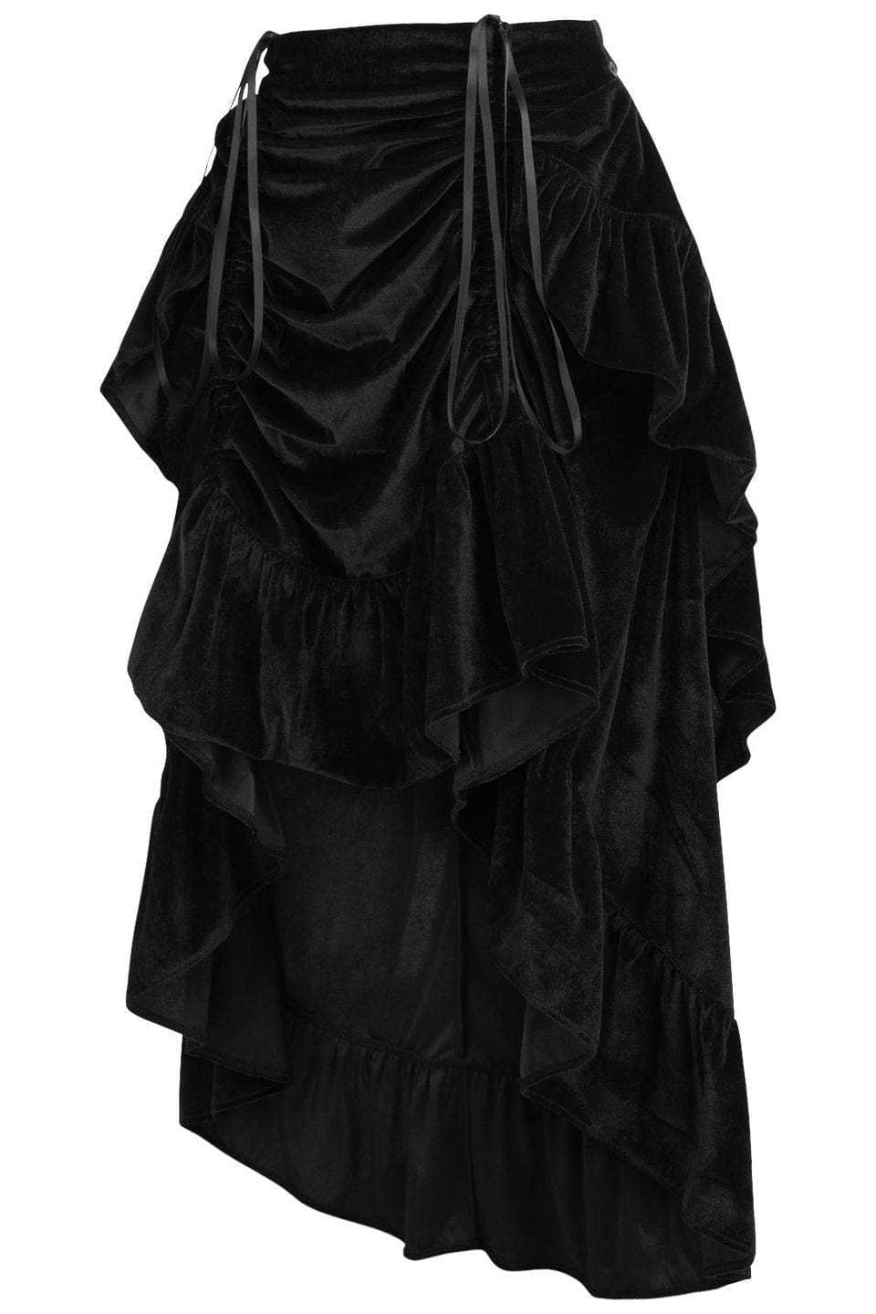 Daisy Corsets Black Velvet Adjustable High Low Bustle Skirt - Daisy Corsets - Flyclothing LLC