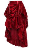 Daisy Corsets Dark Red Velvet Adjustable High Low Bustle Skirt - Daisy Corsets - Flyclothing LLC