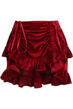 Daisy Corsets Dark Red Velvet Ruched Bustle Skirt - Daisy Corsets - Flyclothing LLC