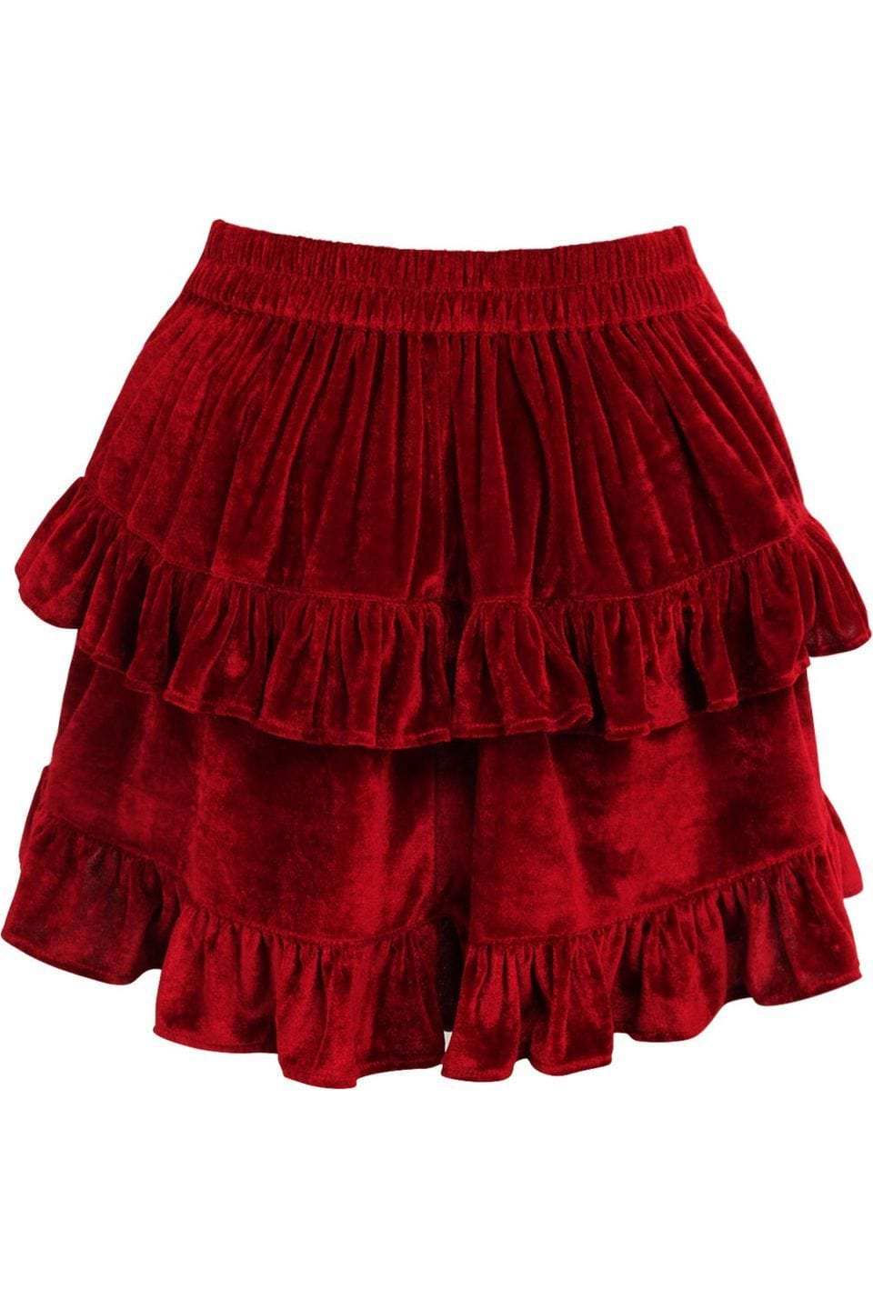 Daisy Corsets Dark Red Velvet Ruched Bustle Skirt - Daisy Corsets - Flyclothing LLC