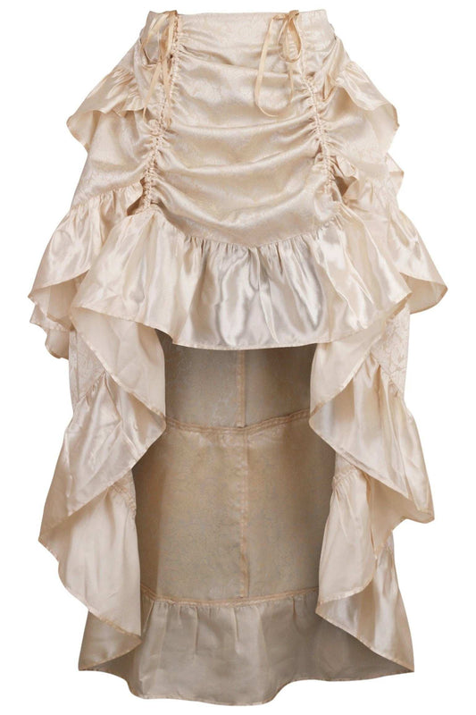 Daisy Corsets Ivory Brocade Adjustable High Low Bustle Skirt - Daisy Corsets - Flyclothing LLC