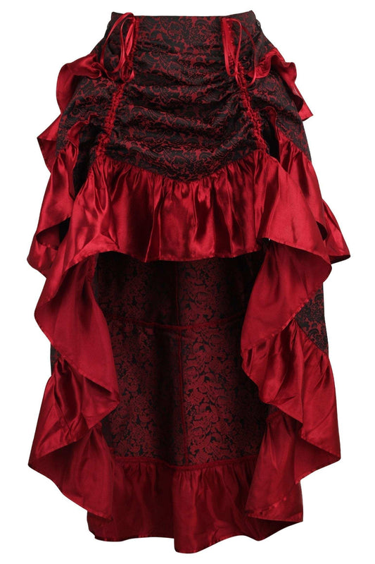 Daisy Corsets Red Brocade Adjustable High Low Bustle Skirt - Daisy Corsets - Flyclothing LLC
