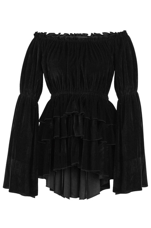 Daisy Corsets Black Velvet Ruffle Dress - Daisy Corsets - Flyclothing LLC