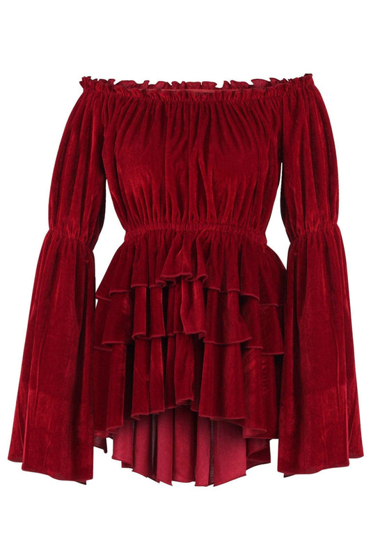 Daisy Corsets Dark Red Velvet Ruffle Dress - Daisy Corsets - Flyclothing LLC