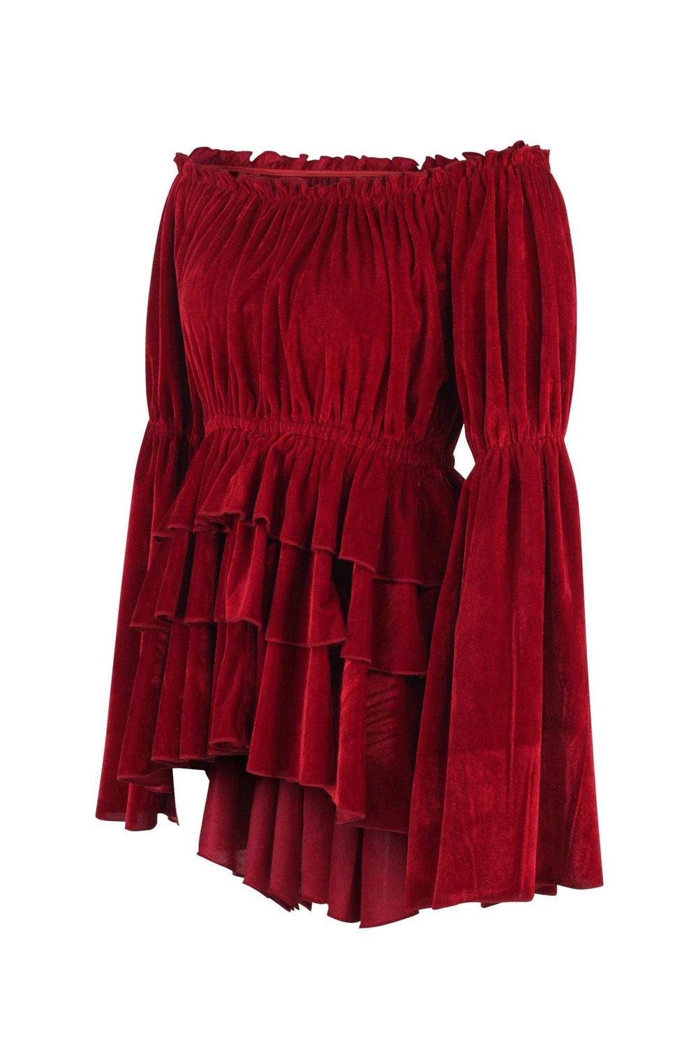 Daisy Corsets Dark Red Velvet Ruffle Dress - Daisy Corsets - Flyclothing LLC