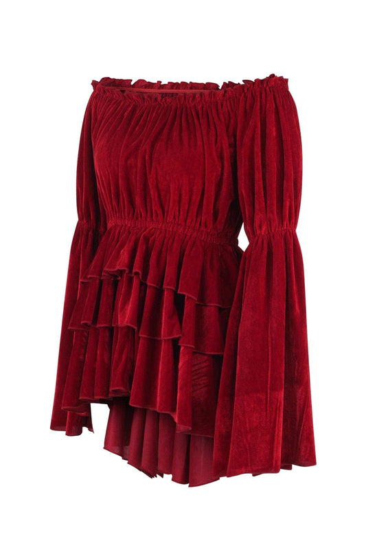 Daisy Corsets Dark Red Velvet Ruffle Dress - Daisy Corsets - Flyclothing LLC