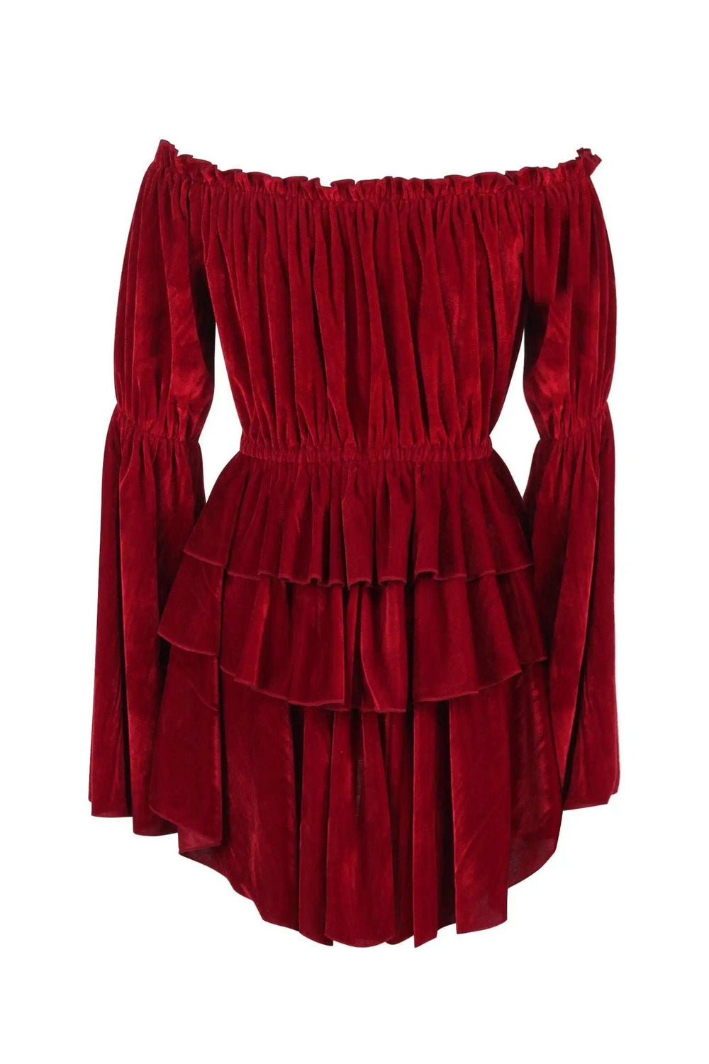 Daisy Corsets Dark Red Velvet Ruffle Dress - Daisy Corsets - Flyclothing LLC
