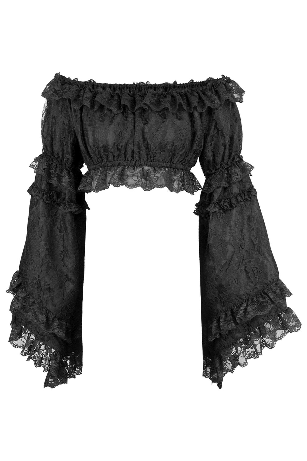 Daisy Corsets Black Lace Smocked Flare Sleeve Peasant Top - Daisy Corsets - Flyclothing LLC