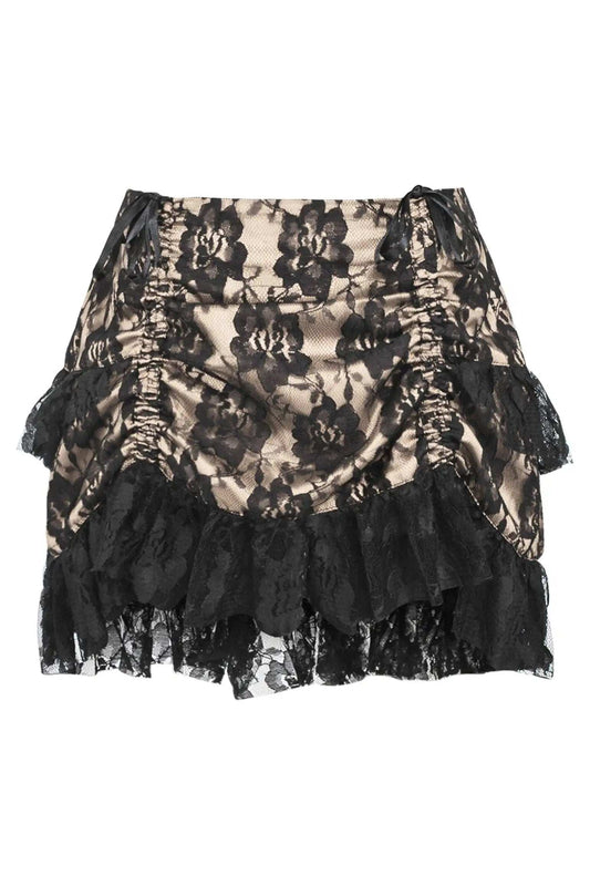 Daisy Corsets Tan/Black Lace Ruched Bustle Skirt - Daisy Corsets - Flyclothing LLC