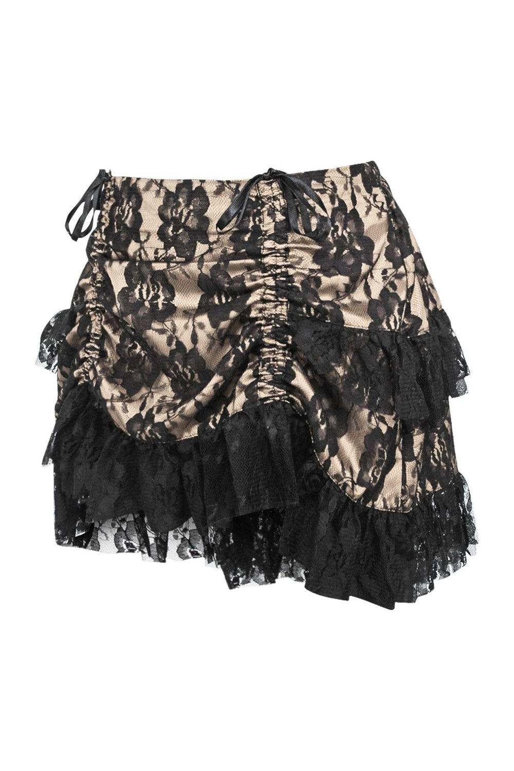 Daisy Corsets Tan/Black Lace Ruched Bustle Skirt - Daisy Corsets - Flyclothing LLC