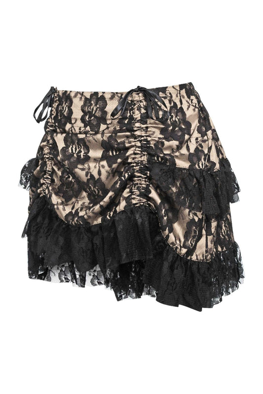 Daisy Corsets Tan/Black Lace Ruched Bustle Skirt - Daisy Corsets - Flyclothing LLC