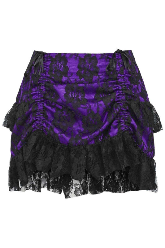 Daisy Corsets Purple/Black Lace Ruched Bustle Skirt - Daisy Corsets - Flyclothing LLC