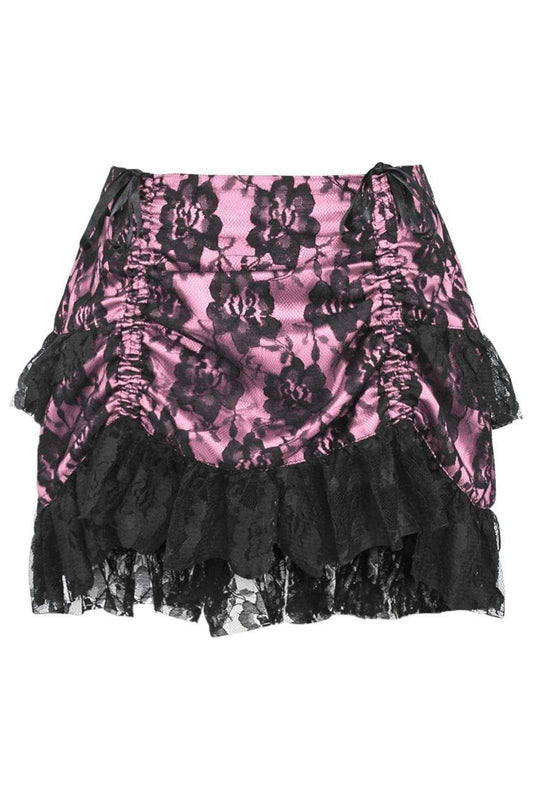 Daisy Corsets Pink/Black Lace Ruched Bustle Skirt - Daisy Corsets - Flyclothing LLC