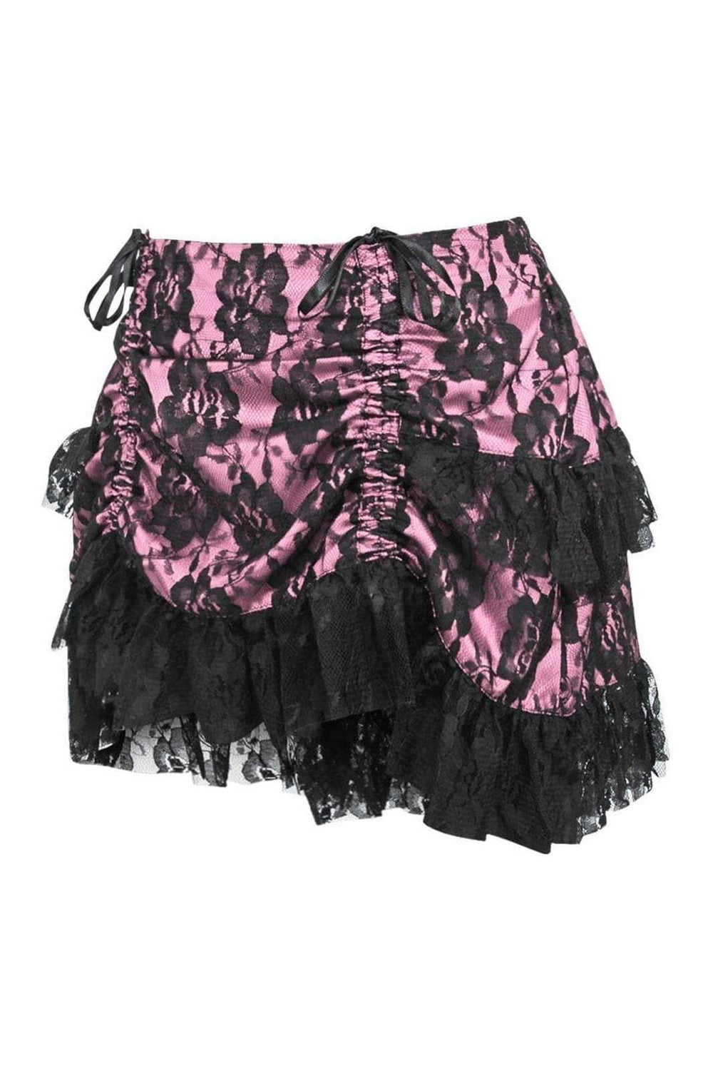 Daisy Corsets Pink/Black Lace Ruched Bustle Skirt - Daisy Corsets - Flyclothing LLC
