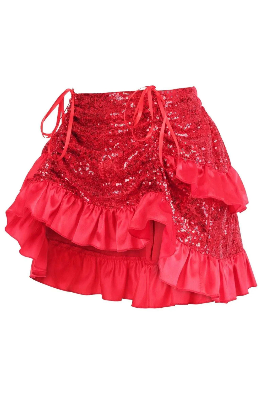 Daisy Corsets Red Sequin Ruched Bustle Skirt - Daisy Corsets - Flyclothing LLC